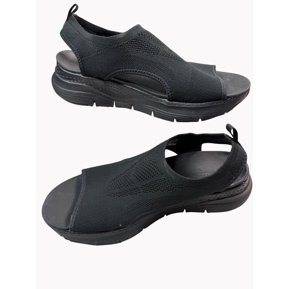 Skechers Arch Fit Black Open Toe Sandals Womens Size 9 Cushioned Sole
